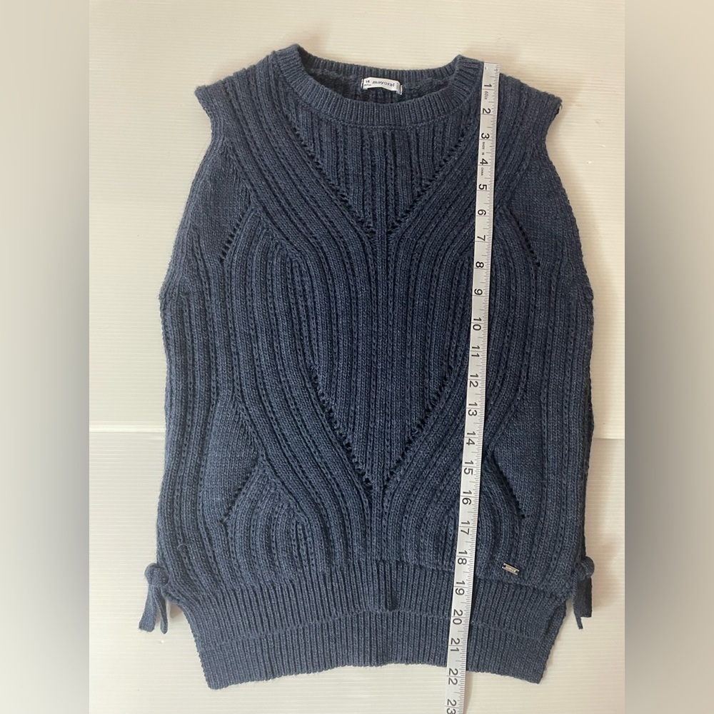 Mayoral Girls Navy Cable Knit Sweater Vest With Side Bows Size Girls 14 157cm - Picture 6 of 9